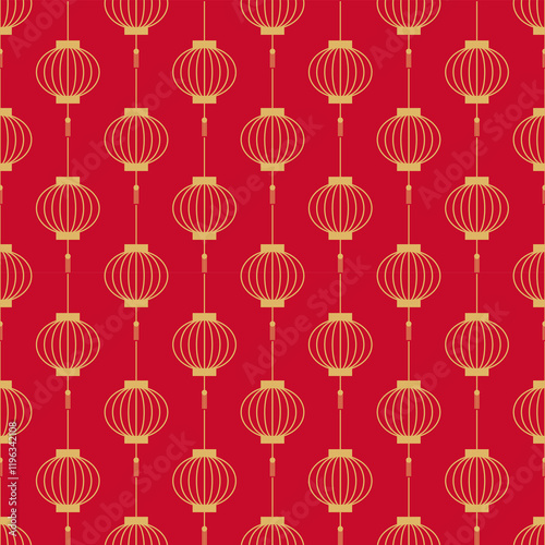 Chinese New year Background concept, Gold Cloud pattern outline on red background