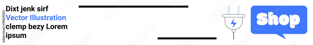 Plug icon next to a speech bubble with Shop text. Ideal for online shopping, ecommerce, technology, digital marketing, web design. Banner for landing page Plug icon next to a speech bubble with Shop text. Ideal for online shopping, ecommerce, technology, digital marketing, web design. Banner for landing page