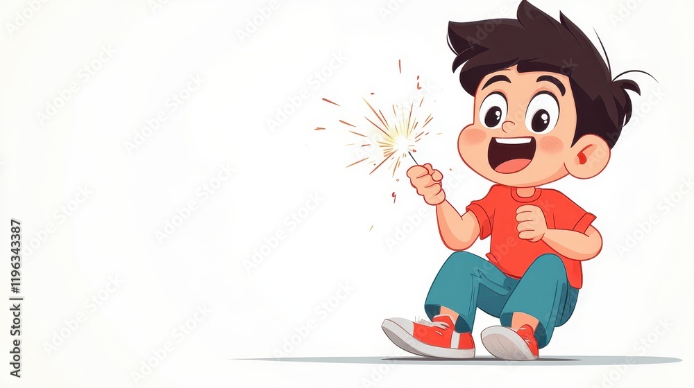 Fototapeta premium cartoon Boy with spark in mouth, captivating portrait of youthful energy and wonder boy