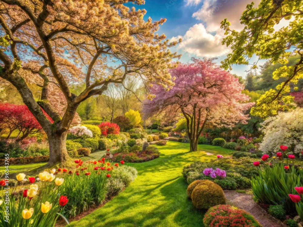 Naklejka premium Welsh spring blooms—a vintage photographic journey through vibrant gardens, perfect for banners.