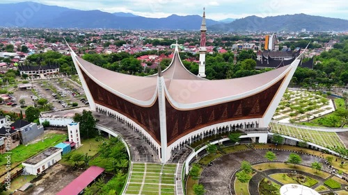 Aerial video of Masjid Raya Sumatera Barat or known as Masjid Raya Syekh Ahmad Khatib Al Minangkabawi 
