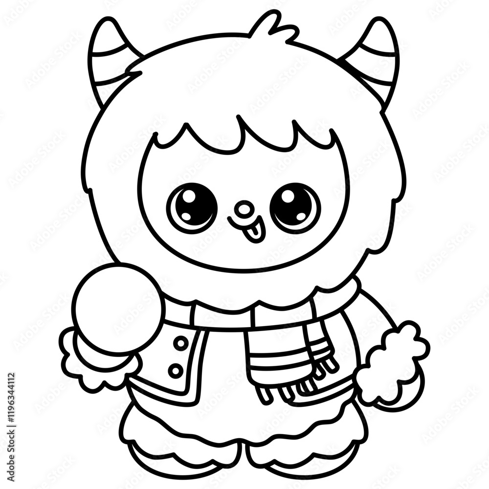 Obraz premium cute kawaii Yeti outline cartoon doodle illustration