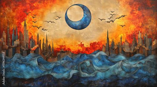 Medieval Apocalypse Illustration: Historical Style Depicting World Destruction