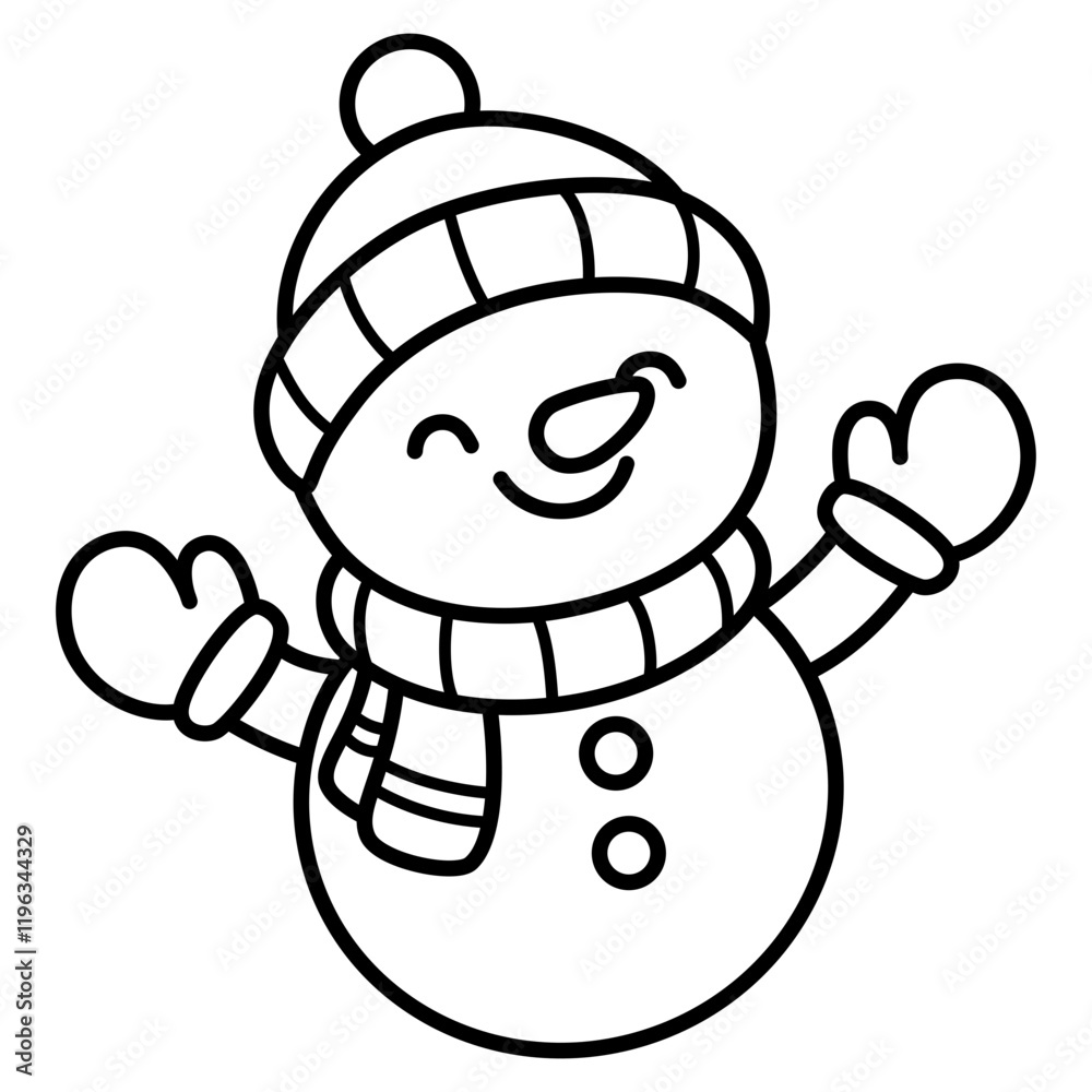 Obraz premium cute kawaii Snowman outline cartoon doodle illustration