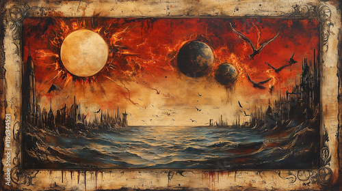 Medieval Apocalypse Illustration: Historical Style Depicting World Destruction