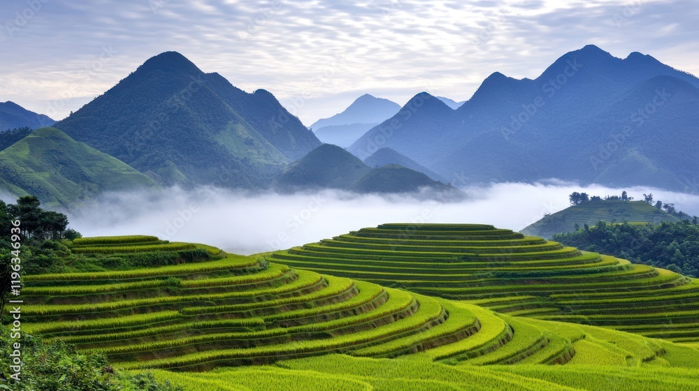 Fototapeta premium Misty Rice Terraces and Mountains