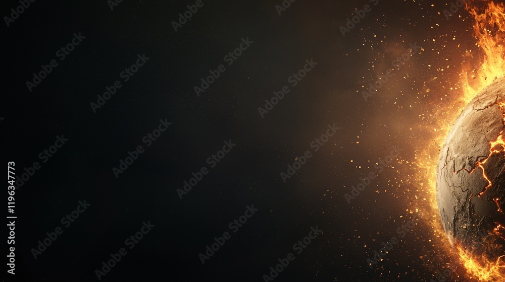 Obraz premium Catastrophic Wildfire Erupts on Burning Earth with Glowing Cracks and Flames Conceptual Art Dark Background