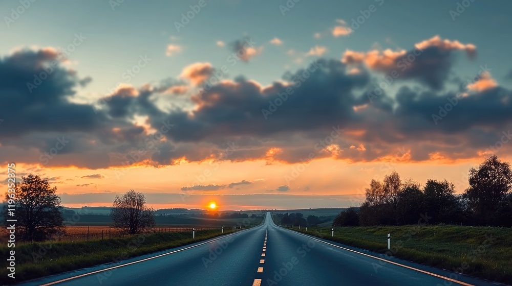 An empty countryside road at twilight. An empty countryside road at twilight.