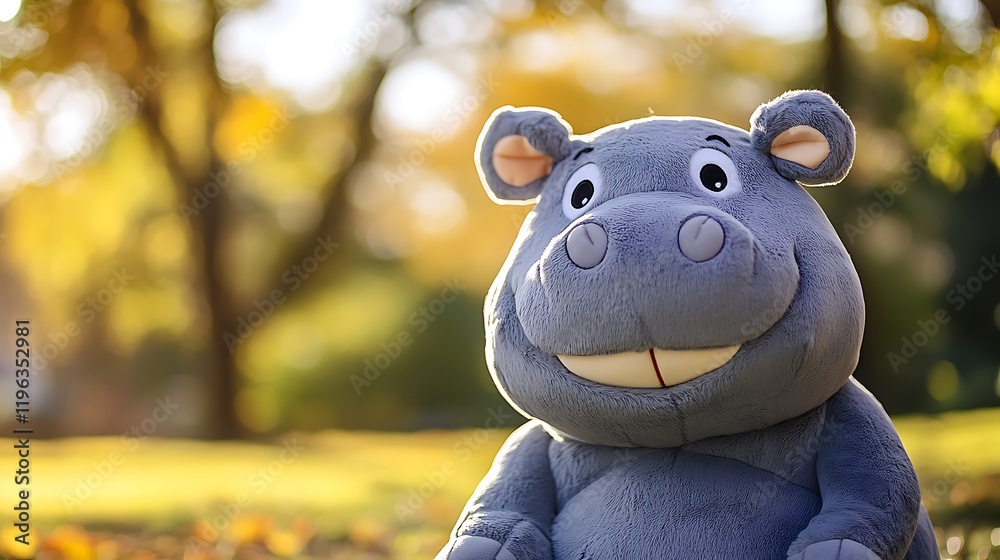 Naklejka premium A plush hippo with a cheerful face