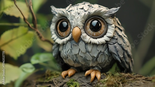 A polymer clay owl with wide eyes