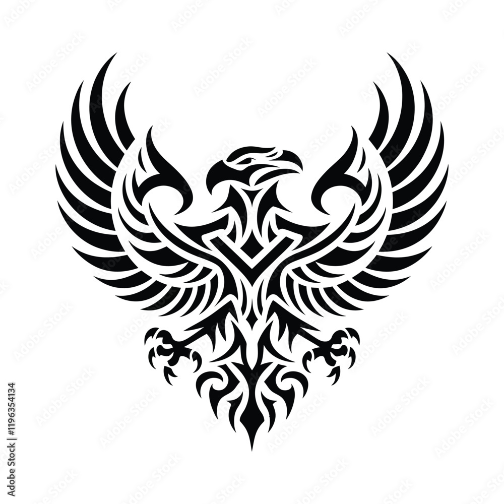 Fototapeta premium A stylized black tribal design of a phoenix with outstretched wings