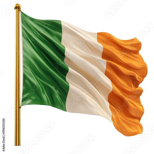 Waving Irish Flag with Golden Outline for Festive Holiday