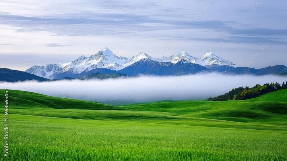 Fototapeta premium Serene mountain landscape with fog