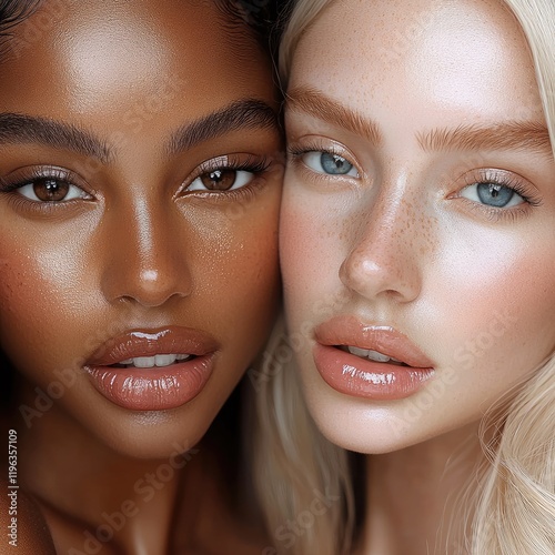 Light skin Black model and white model with lip gloss and clear lip filler.