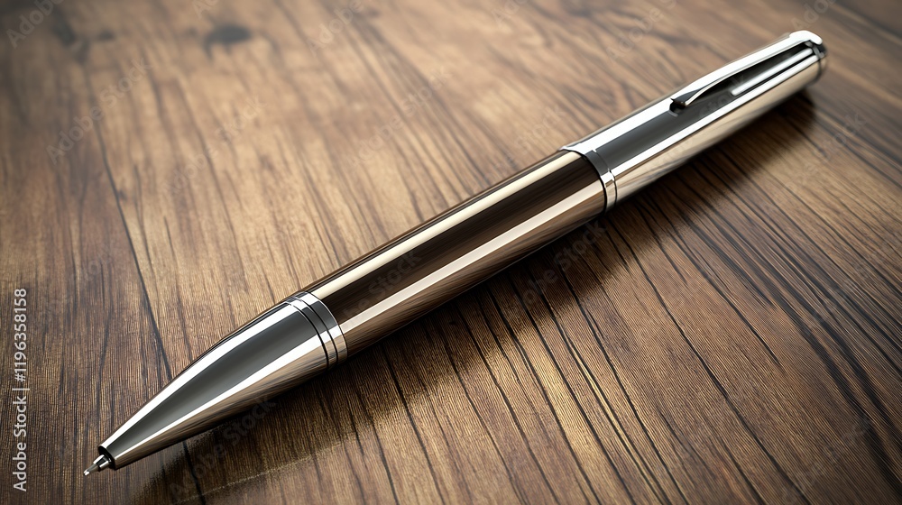 A silver pen with a vintage letter on a polished wooden table