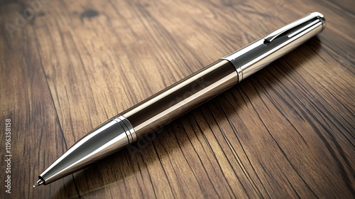 Obraz na płótnie A silver pen with a vintage letter on a polished wooden table w salonie