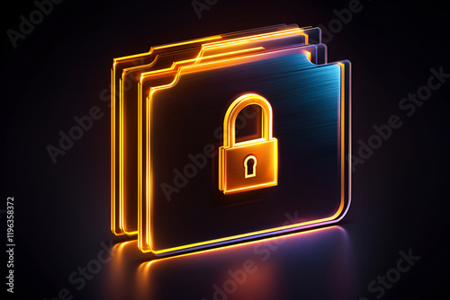 Tech-inspired vector icon of a locked folder, symbolizing secure file storage, with subtle light and dark contrasts. 