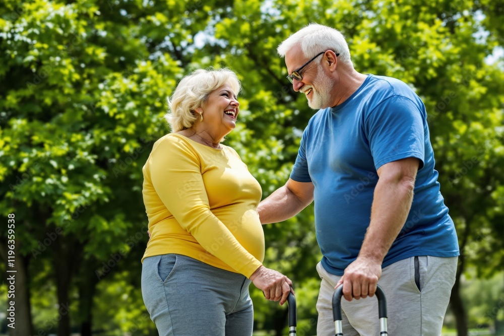 Elderly couple enjoying a cheerful moment together outdoors on a sunny day. Elderly couple enjoying a cheerful moment together outdoors on a sunny day.