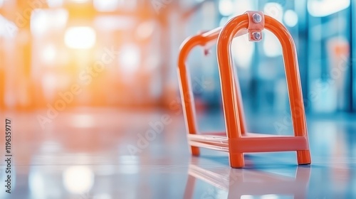 Vivid red metal chair in an empty room, study in minimalist interior design and color accent