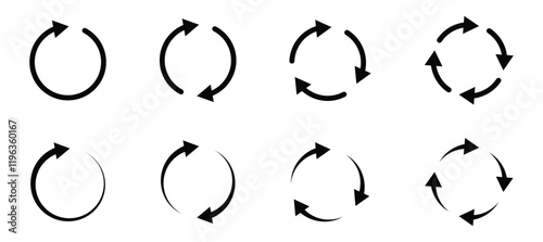 circle arrow icon set. refresh and reload icon set. recycle arrow vector icon, recycling symbol, reuse sign, recycle eco icon, decompose, eco friendly, vector illustration on transparent background