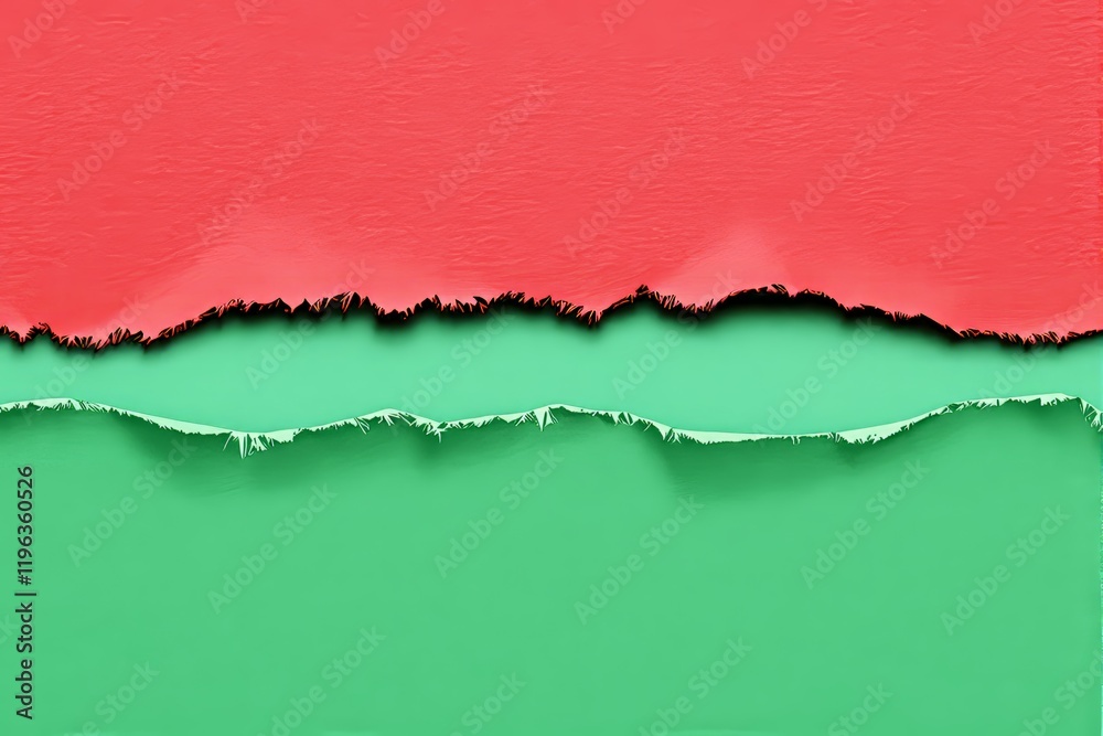 Abstract torn paper texture with red and green colors, creating a striking contrast. Abstract torn paper texture with red and green colors, creating a striking contrast.
