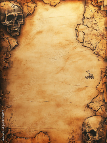 Pirate-Themed Vintage Map Background with Large Text Space in Center