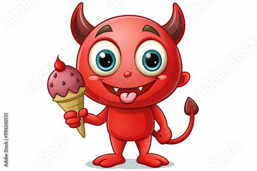 Adorable Red Devil Cartoon Character with Ice Cream photo