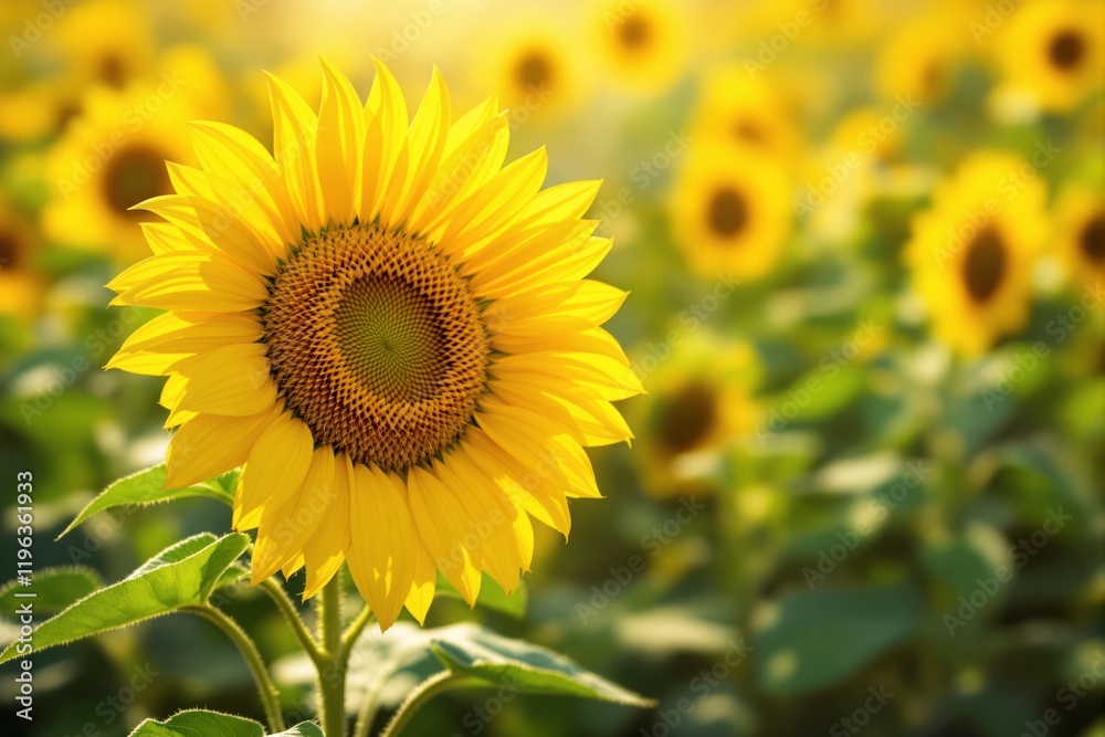 Close-up of a vibrant sunflower against a sunny field background. Close-up of a vibrant sunflower against a sunny field background.