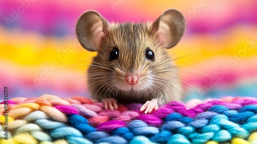 Obraz na płótnie A tiny woven mouse with whiskers isolated on a colorful background w salonie