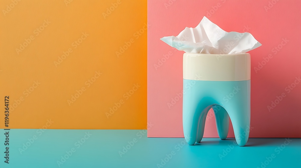 A vibrant dental holder with fresh tissues set against a vibrant backdrop