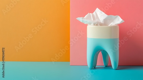 A vibrant dental holder with fresh tissues set against a vibrant backdrop