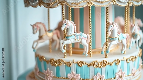 Obraz na płótnie A whimsical carousel cake with edible horses and striped details w salonie