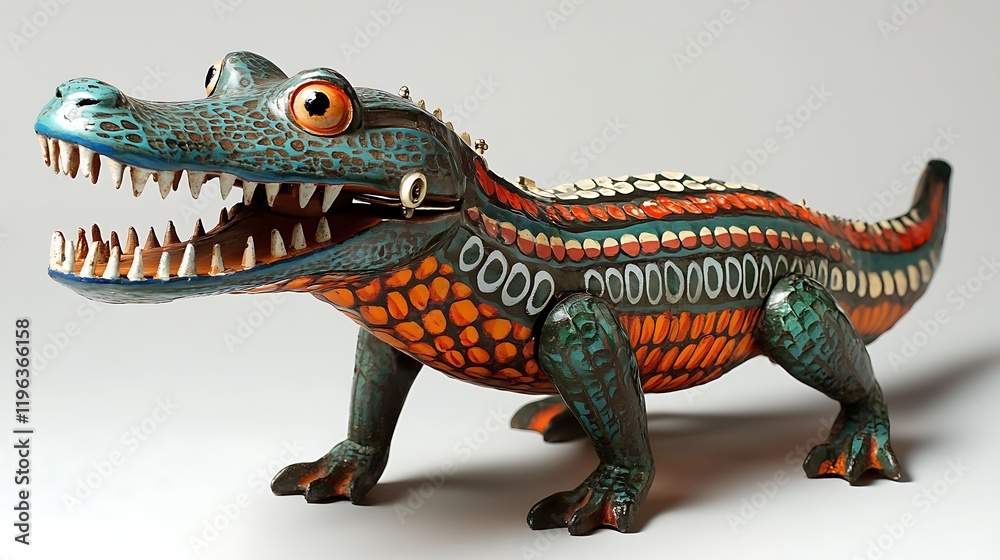 A windup crocodile with painted scales