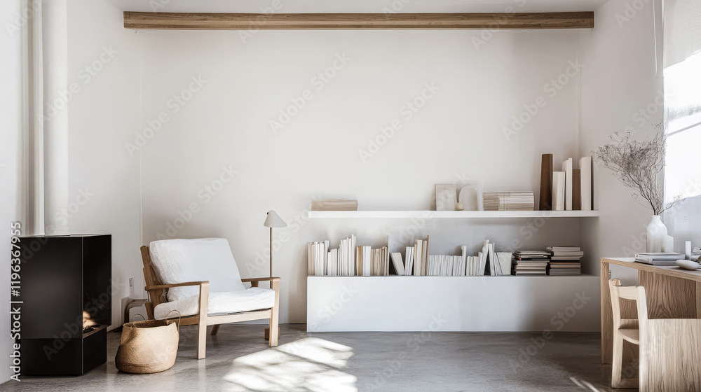 Bright and minimalist living space with natural light and simple decor Bright and minimalist living space with natural light and simple decor