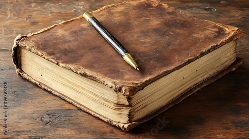 Obraz na płótnie A worn journal with an ink pen on a grand wooden desk w salonie