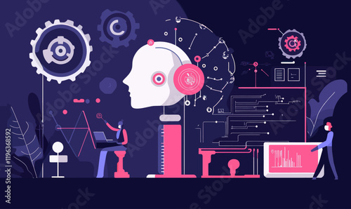 Artificial Intelligence Algorithm and Machine Learning Automation Vector Concept