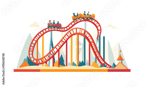 Minimalistic Roller Coaster Ride Vector Illustration for Amusement Park Design