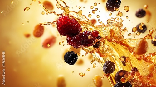 Obraz na płótnie Abstract splash of dry fruit shapes with dynamic motion effects w salonie