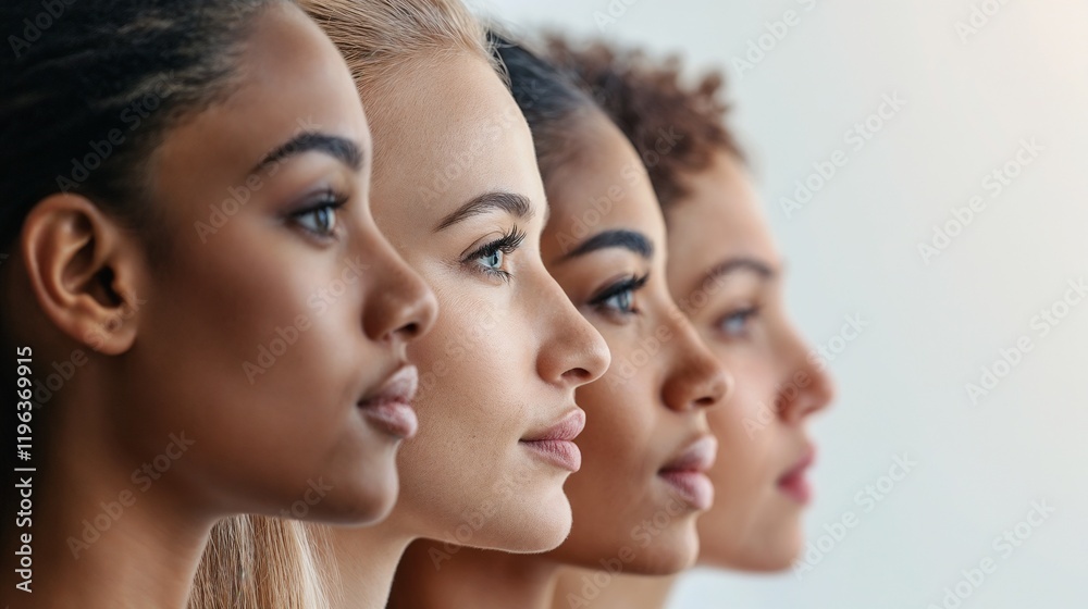 Obraz premium Diverse group of women in profile. Great for beauty diversity, inclusion, or multicultural representation content.
