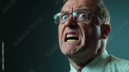 Man in glasses with angry expression. Perfect for stress, frustration, or emotional outburst concepts.