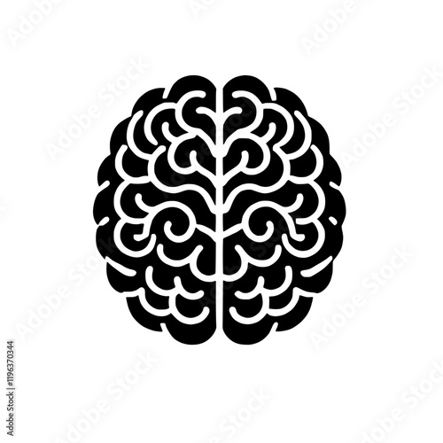 Human Brain Icon: A detailed black and white illustration of a human brain, showcasing its complex and intricate structure.  Perfect for educational materials, medical publications.