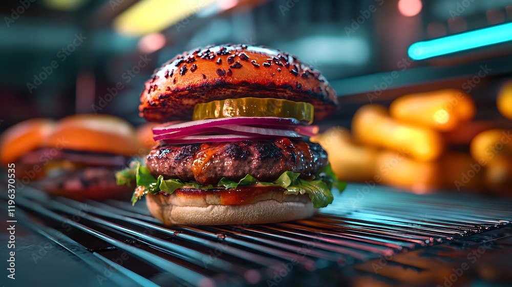 An innovative barbeque with hamburgers and additional offerings