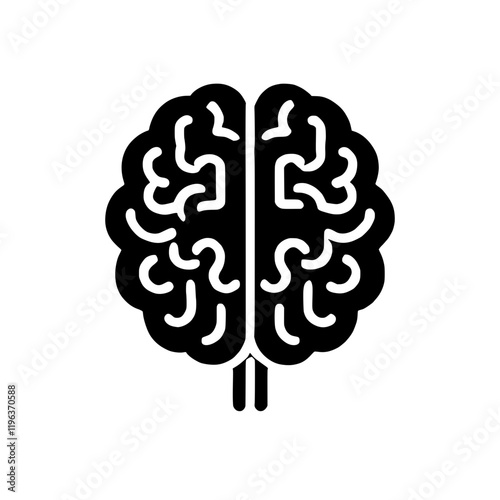 Human Brain Icon: A detailed black and white illustration of the human brain, showcasing its intricate structure and complexity.  Ideal for educational materials, medical websites.