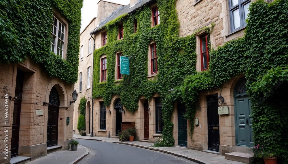 Ivy-Covered Buildings in a Charming European Street Ivy-Covered Buildings in a Charming European Street