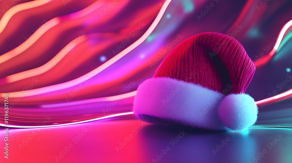 An solo santa hat with dynamic lighting patterns on a vibrant backdrop