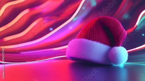 Obraz na płótnie An solo santa hat with dynamic lighting patterns on a vibrant backdrop w salonie