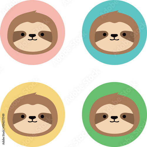 かわいいナマケモノの顔のイラストセット