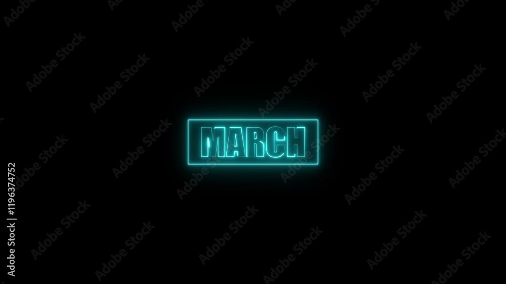 March text animated on black background. Neon shine month name March text sign icon. Neon glow signs in seamless loop motion graphic. 4k motion video. March text animated on black background. Neon shine month name March text sign icon. Neon glow signs in seamless loop motion graphic. 4k motion video.