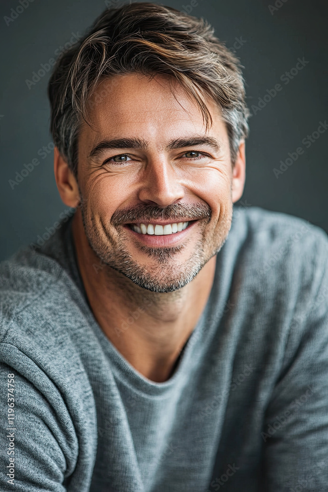 Man with a confident smile and a slight head tilt Man with a confident smile and a slight head tilt