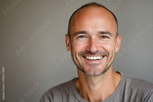 Man with a confident smile and a slight head tilt photo